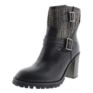 CHINESE LAUNDRY boots Women’s 10 Black Cable Knit Buckle Accent  Leafy Round Toe